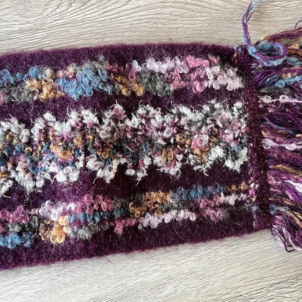 Wool Blend Purple Multi-Color Scarf with Fringe Detail